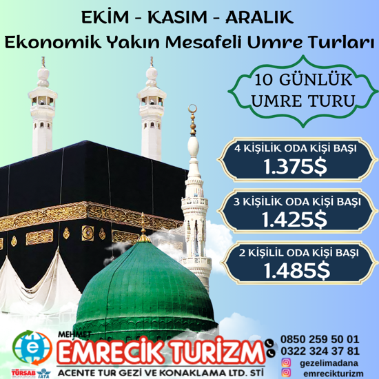 EKONOMİK 2024-2025 EKİM-KASIM-ARALIK UMRE TURU 10 GÜNLÜK (SERVİSLİ) resmi